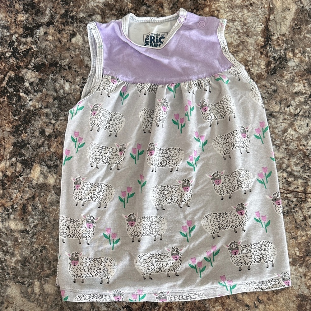 Eric Carle Sleeveless Tank or Dress with Sheep & Tulip Print - Lavender Accents